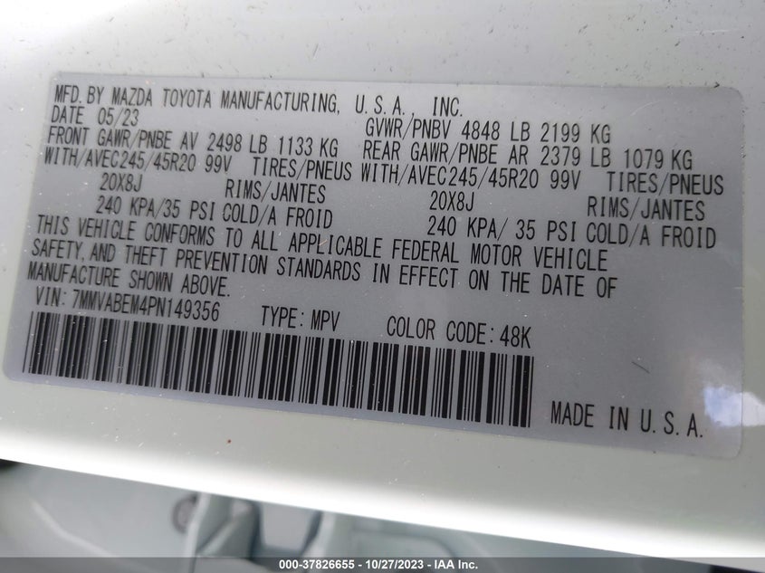 VIN 7MMVABEM4PN149356 2023 MAZDA CX-50 2.5 S PREMIUM PLUS