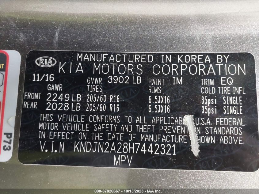 2017 KIA SOUL BASE - KNDJN2A28H7442321