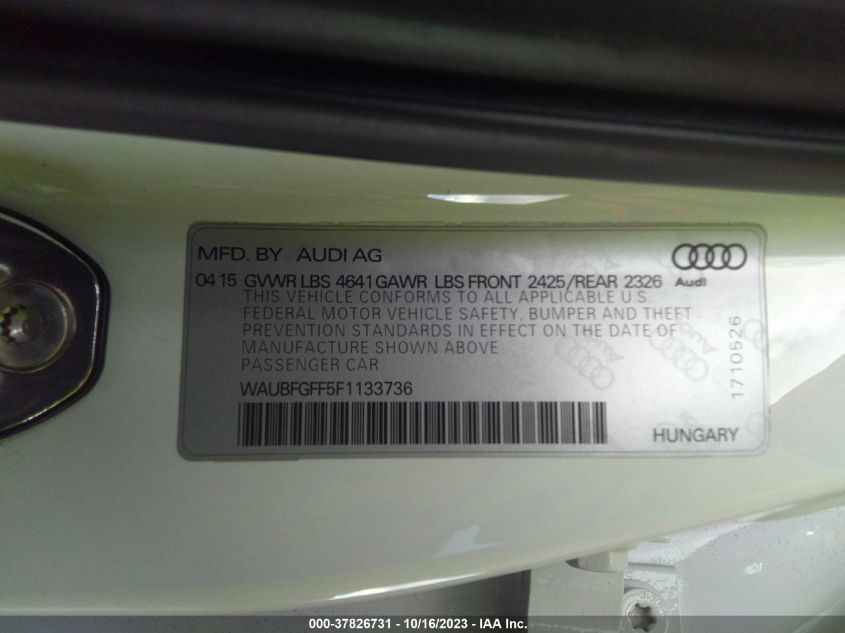 2015 AUDI S3/A3 2.0T PREMIUM PLUS WAUBFGFF5F1133736