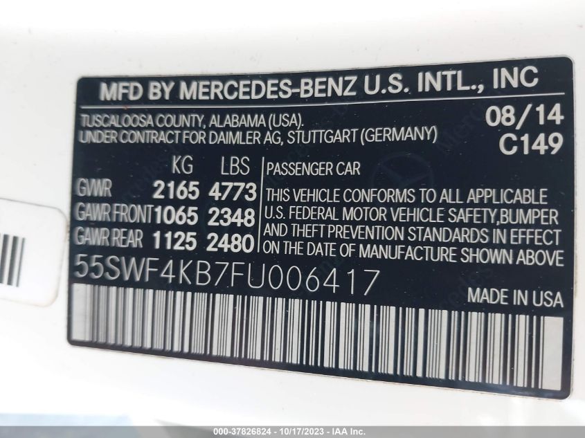 55SWF4KB7FU006417 2015 MERCEDES-BENZ C-CLASS, photo no. 9