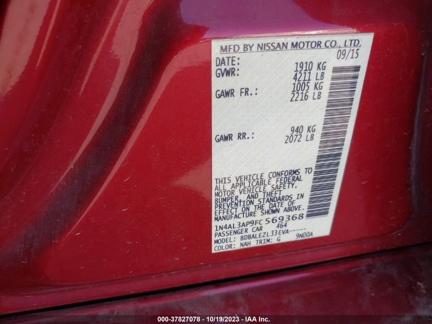 2015 NISSAN ALTIMA 2.5 S - 1N4AL3AP9FC569368