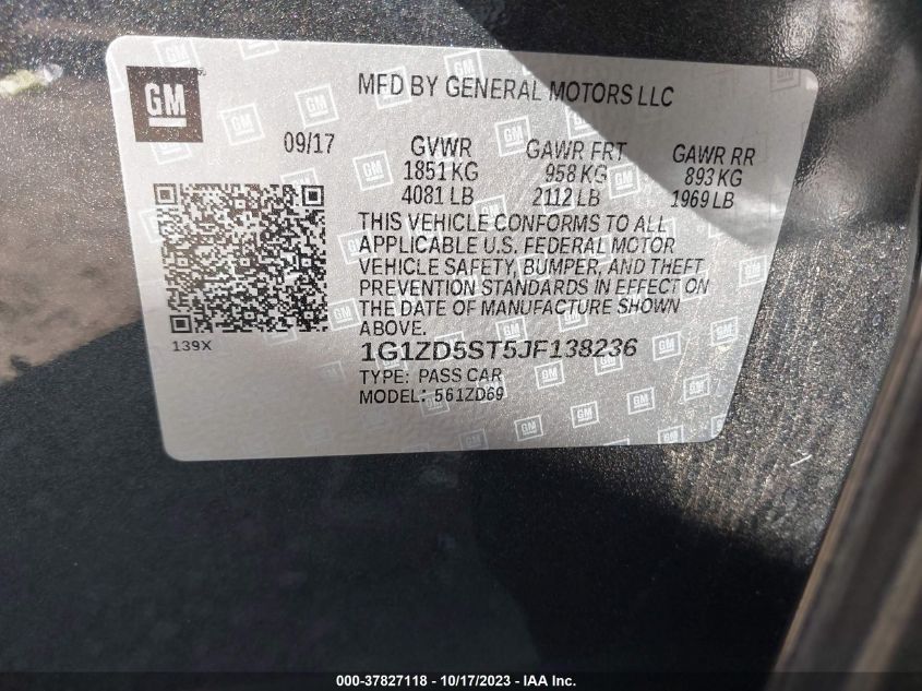 2018 CHEVROLET MALIBU LT - 1G1ZD5ST5JF138236