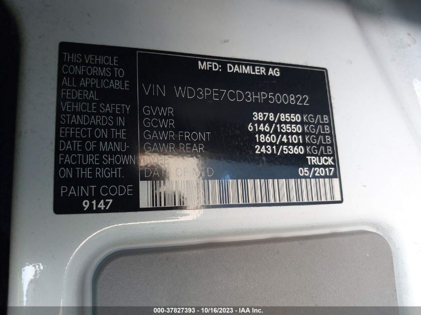 2017 MERCEDES-BENZ SPRINTER 2500 STANDARD ROOF V6 WD3PE7CD3HP500822
