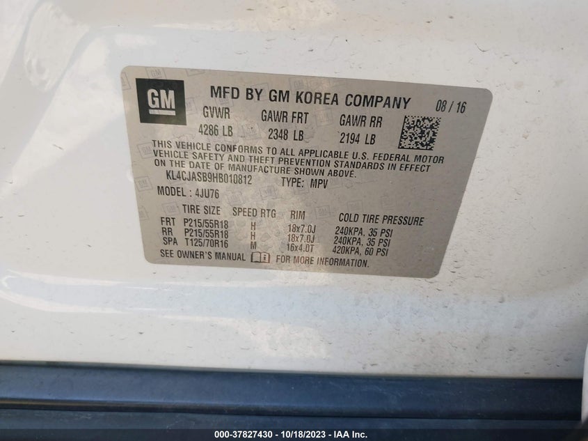 VIN KL4CJASB9HB010812 2017 BUICK ENCORE PREFERRED
