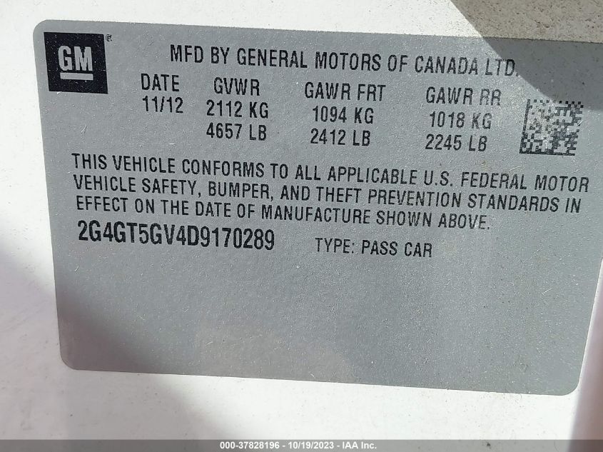 2013 BUICK REGAL TURBO PREMIUM 2 - 2G4GT5GV4D9170289