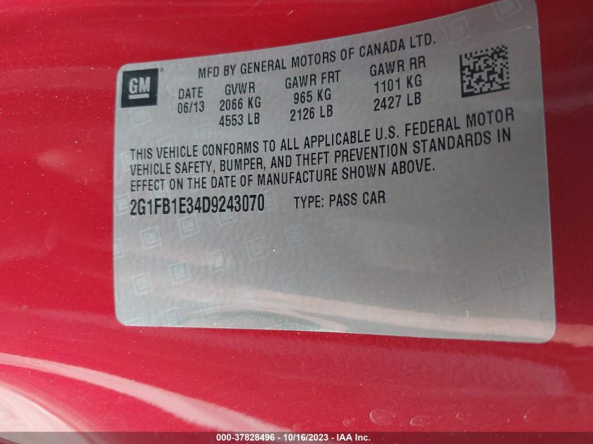 2013 CHEVROLET CAMARO LT - 2G1FB1E34D9243070