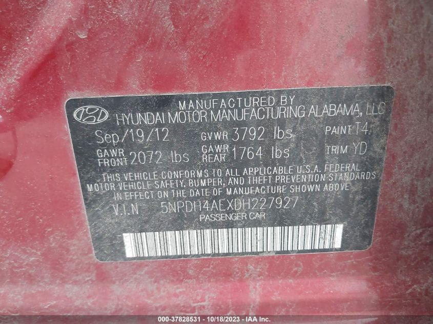 2013 HYUNDAI ELANTRA GLS PZEV - 5NPDH4AEXDH227927