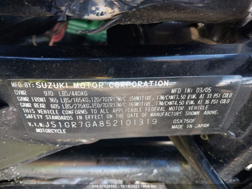 2005 SUZUKI GSX750 F JS1GR7GA852101319