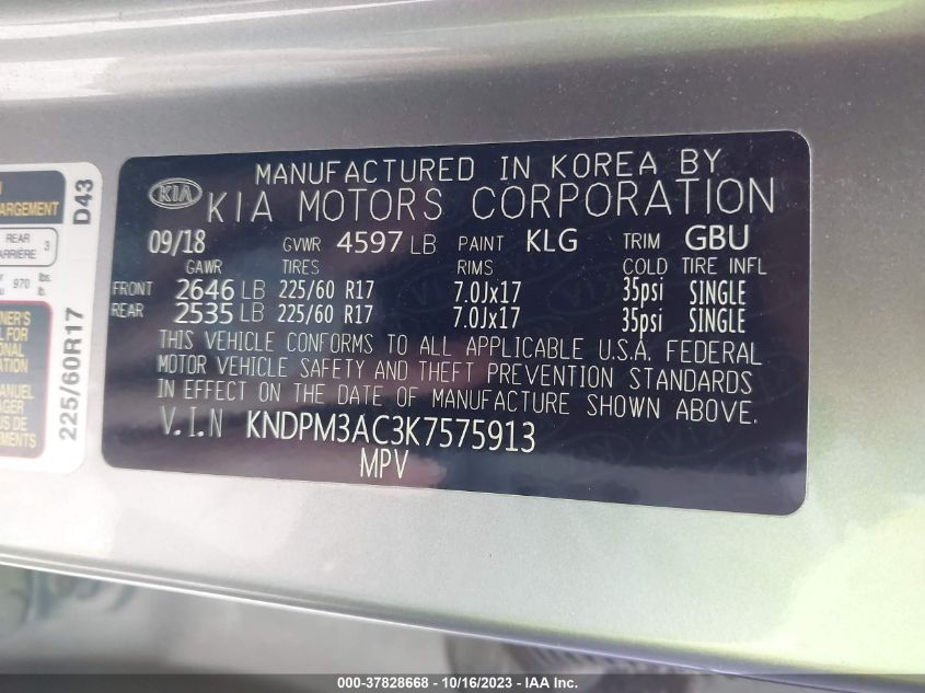 2019 KIA SPORTAGE LX - KNDPM3AC3K7575913