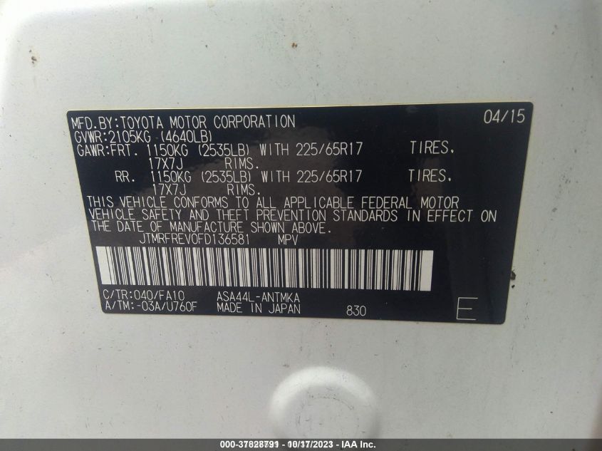 2015 TOYOTA RAV4 XLE - JTMRFREV0FD136581