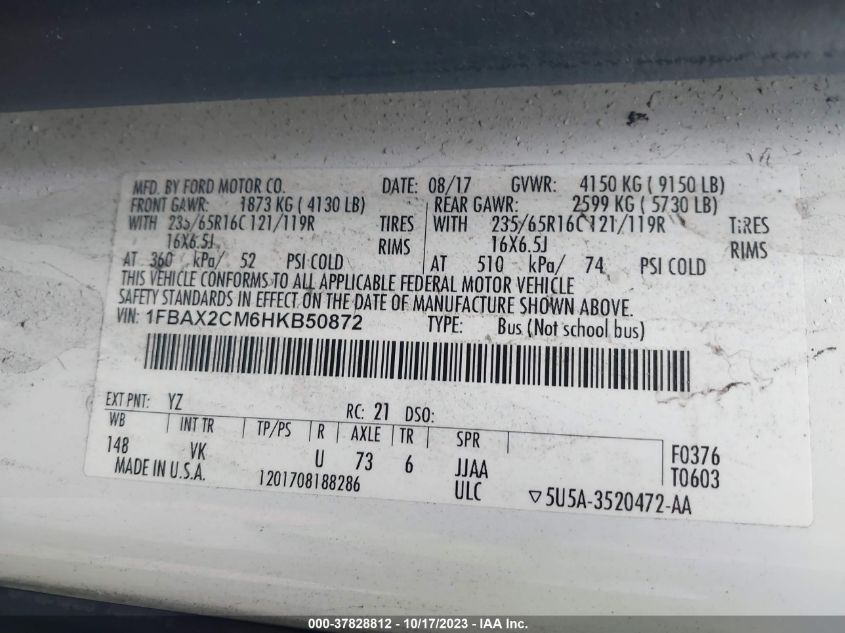 2017 FORD TRANSIT-350 XL - 1FBAX2CM6HKB50872