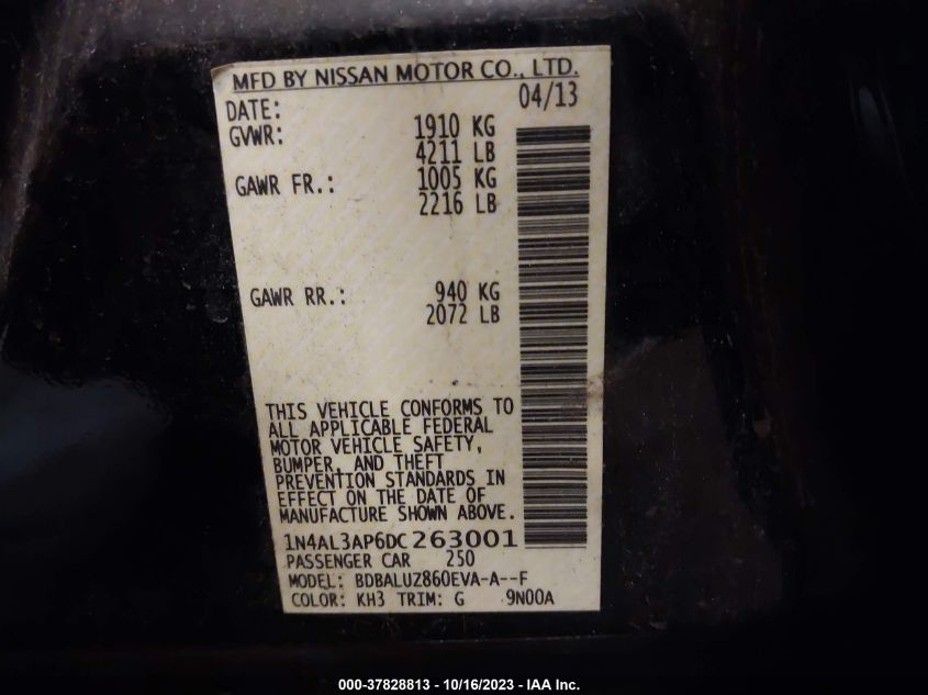 2013 NISSAN ALTIMA 2.5 SV - 1N4AL3AP6DC263001