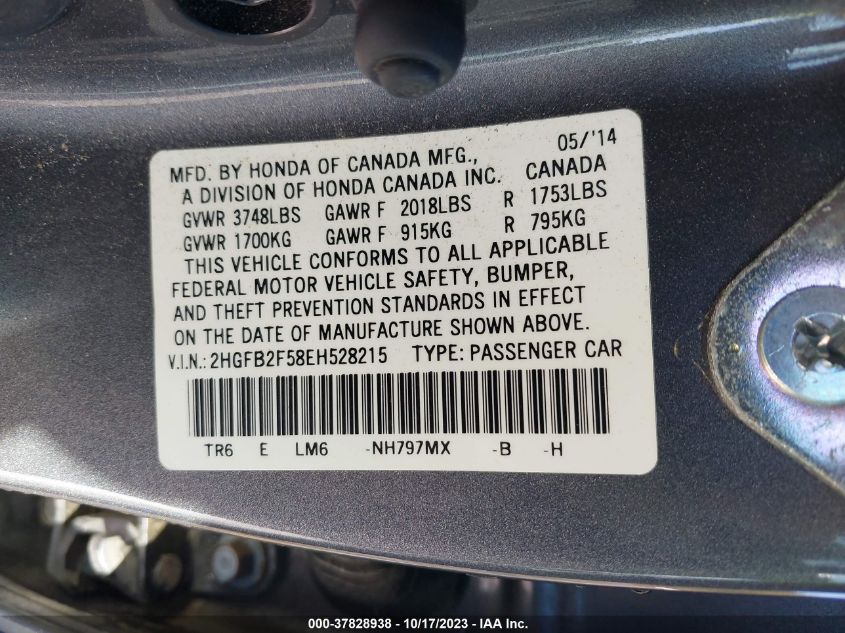 2014 HONDA CIVIC SEDAN LX - 2HGFB2F58EH528215