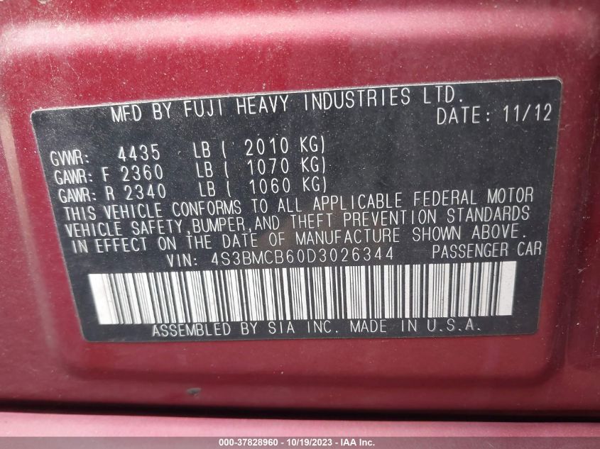 2013 SUBARU LEGACY 2.5I PREMIUM - 4S3BMCB60D3026344