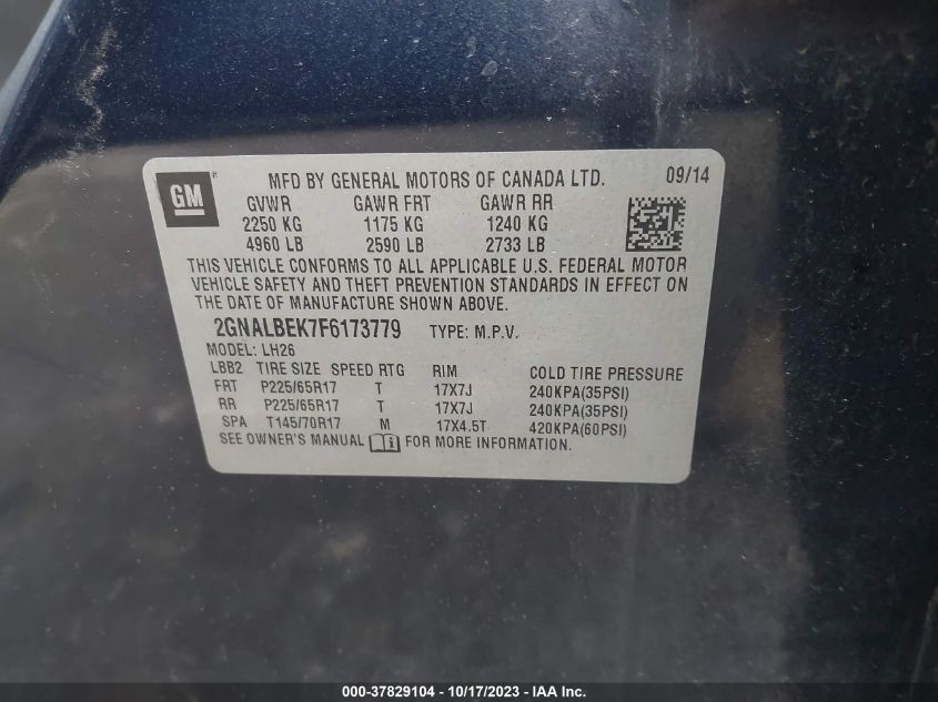 2015 CHEVROLET EQUINOX LT - 2GNALBEK7F6173779