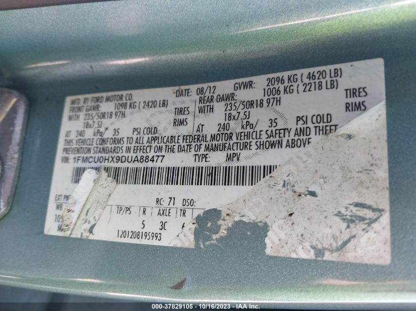 2013 FORD ESCAPE SEL - 1FMCU0HX9DUA88477