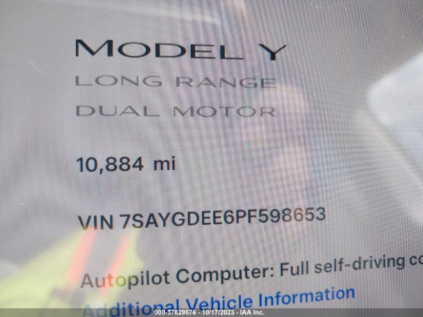 2023 TESLA MODEL Y LONG RANGE - 7SAYGDEE6PF598653