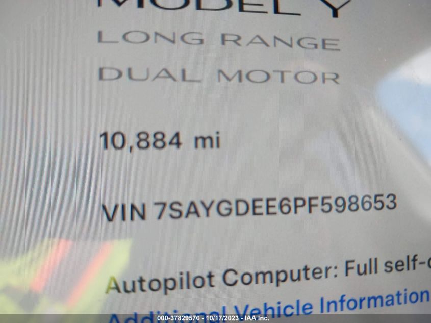 2023 TESLA MODEL Y LONG RANGE - 7SAYGDEE6PF598653