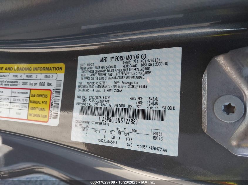2022 FORD MUSTANG GT - 1FA6P8CF5N5127881