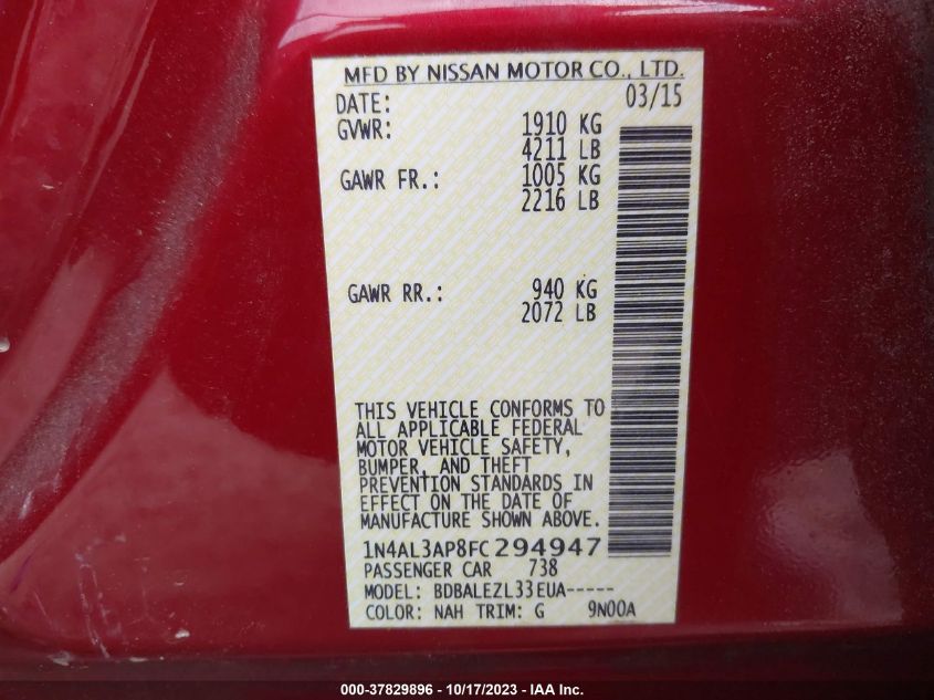 2015 NISSAN ALTIMA 2.5 S - 1N4AL3AP8FC294947