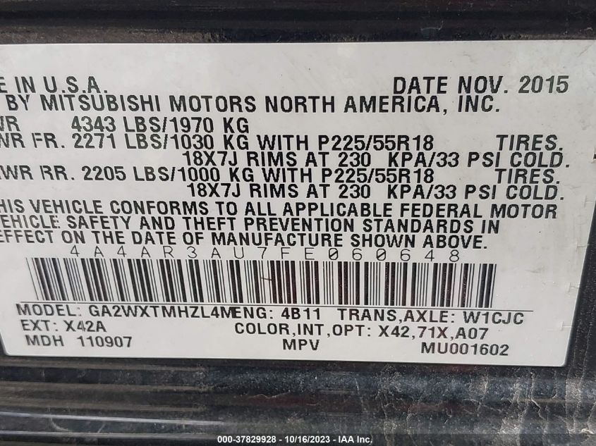 2015 MITSUBISHI OUTLANDER SPORT ES - 4A4AR3AU7FE060648