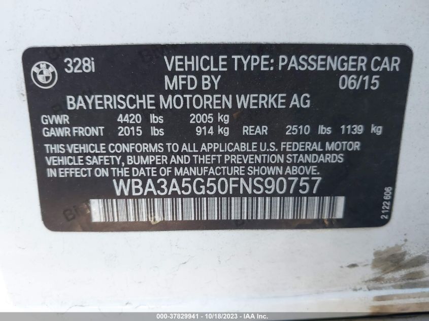 2015 BMW 328I WBA3A5G50FNS90757