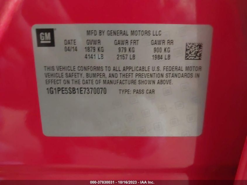 2014 CHEVROLET CRUZE 2LT - 1G1PE5SB1E7370070