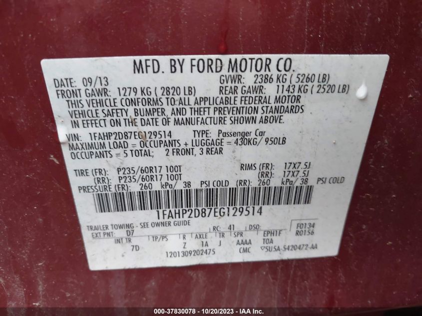 2014 FORD TAURUS SE - 1FAHP2D87EG129514