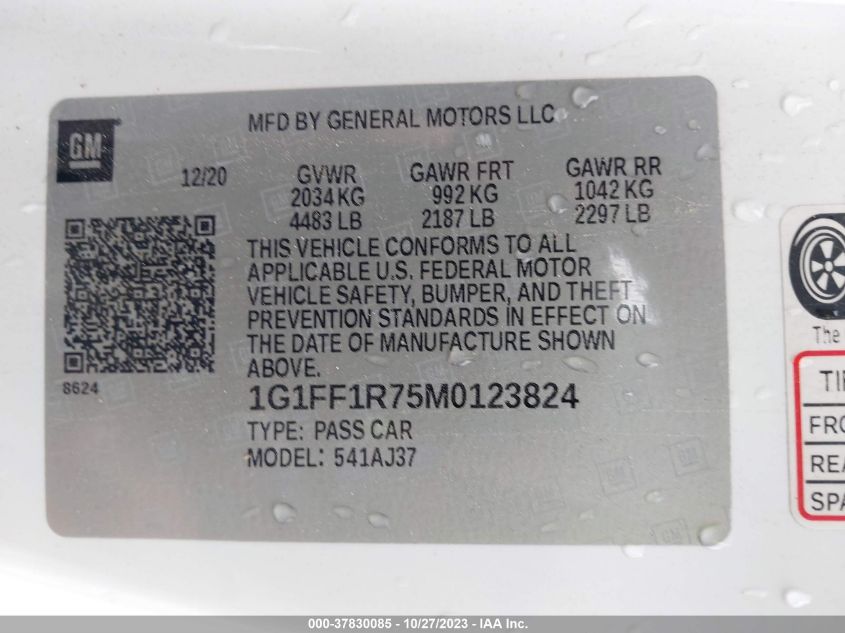 2021 CHEVROLET CAMARO LT1 - 1G1FF1R75M0123824