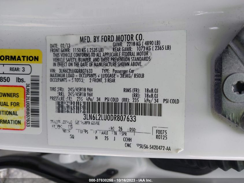 2013 LINCOLN MKZ HYBRID - 3LN6L2LU0DR807633
