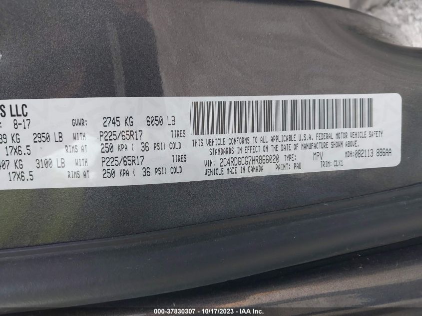 2017 DODGE GRAND CARAVAN SXT - 2C4RDGCG7HR866020