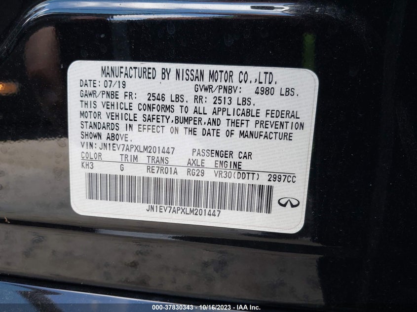 VIN JN1EV7APXLM201447 2020 INFINITI Q50 3.0T LUXE