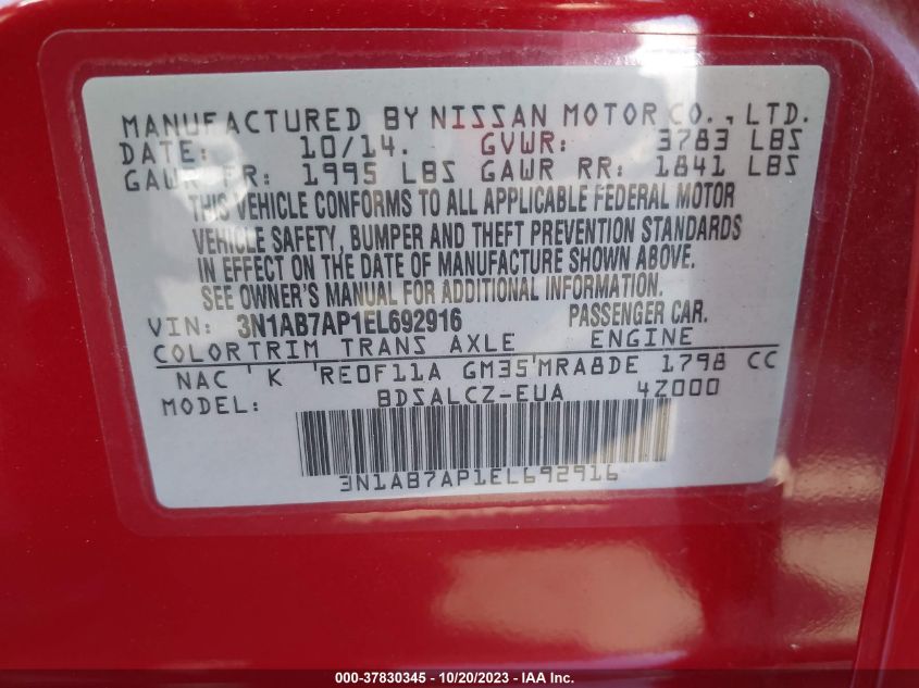 2014 NISSAN SENTRA S - 3N1AB7AP1EL692916