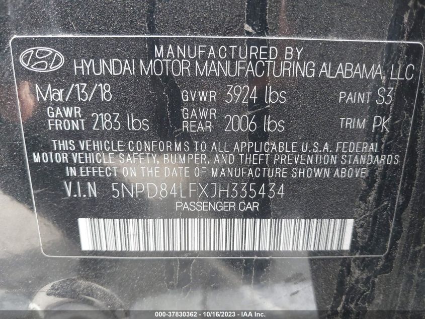 VIN 5NPD84LFXJH335434 2018 HYUNDAI ELANTRA VALUE EDITION
