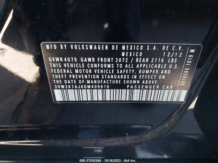 2013 VOLKSWAGEN JETTA SEDAN S 3VW2K7AJ6DM409610