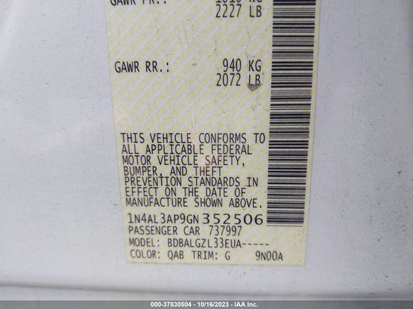 2016 NISSAN ALTIMA 2.5 - 1N4AL3AP9GN352506