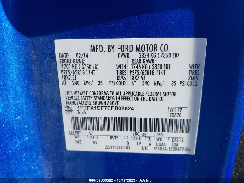 2014 FORD F-150 XL/XLT/STX/LARIAT/FX4 - 1FTFX1EF7EFB08824