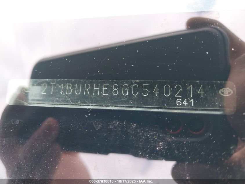 2016 TOYOTA COROLLA L/LE/S/S PLUS/LE PLUS - 2T1BURHE8GC540214