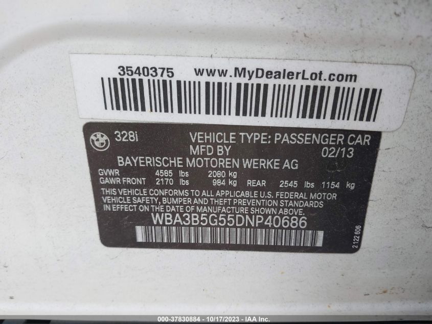 2013 BMW 328I XDRIVE WBA3B5G55DNP40686