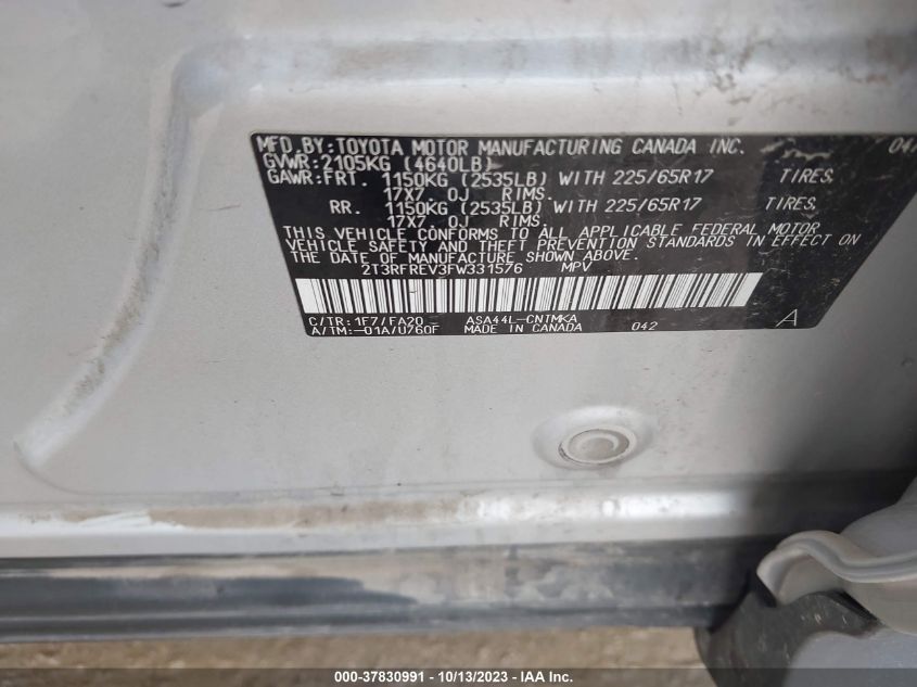 2015 TOYOTA RAV4 XLE - 2T3RFREV3FW331576