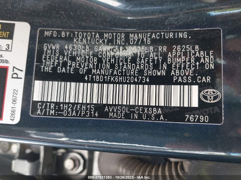 2017 TOYOTA CAMRY HYBRID SE - 4T1BD1FK6HU204734