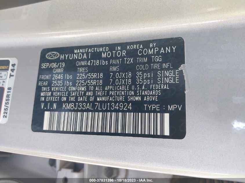 2020 HYUNDAI TUCSON SEL - KM8J33AL7LU134924