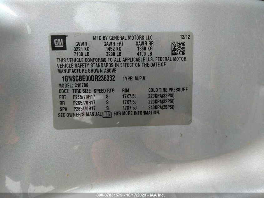 2013 CHEVROLET TAHOE LT - 1GNSCBE00DR238332