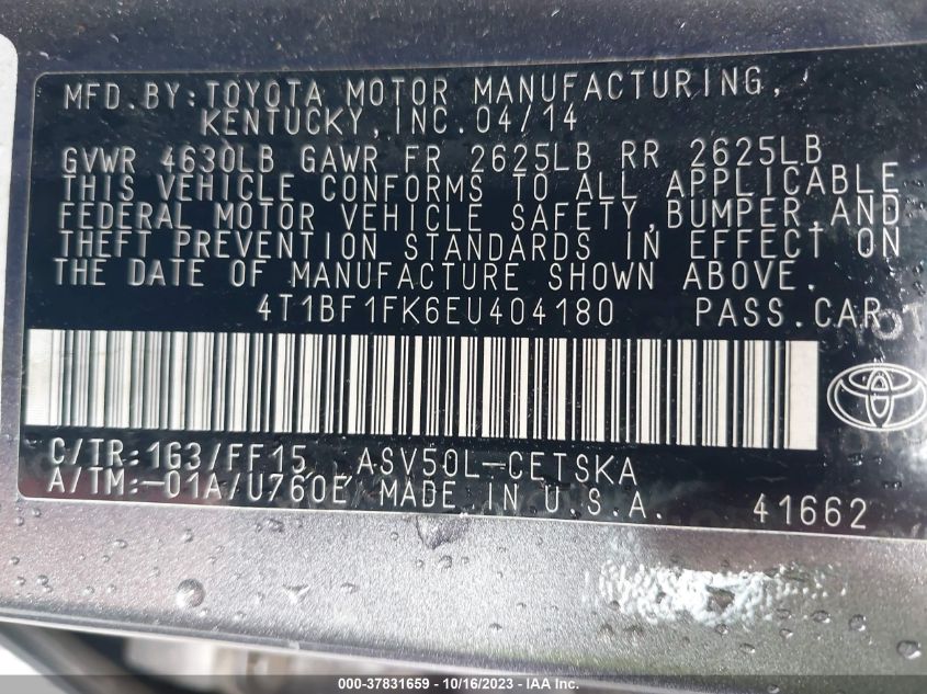 2014 TOYOTA CAMRY L/LE/XLE/SE/SE SPORT - 4T1BF1FK6EU404180
