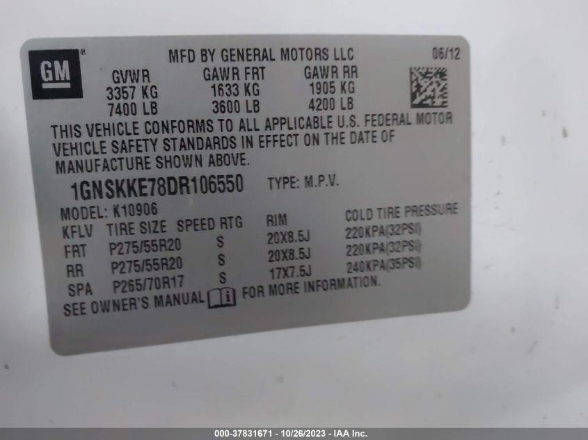 2013 CHEVROLET SUBURBAN 1500 LTZ 1GNSKKE78DR106550