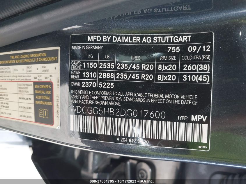 2013 MERCEDES-BENZ GLK-CLASS GLK 350 WDCGG5HB2DG017600