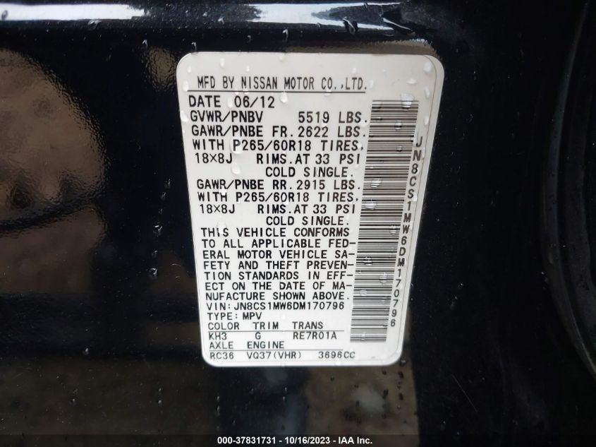 2013 INFINITI FX37 - JN8CS1MW6DM170796