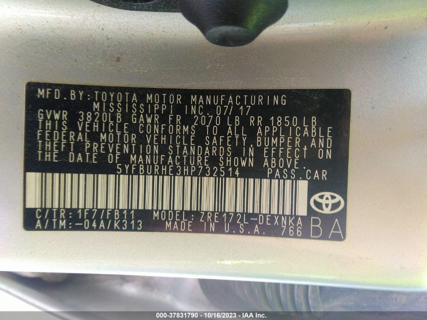 2017 TOYOTA COROLLA L/LE/XLE/SE - 5YFBURHE3HP732514