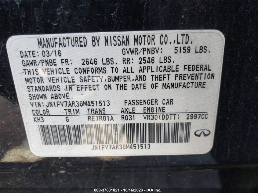 2016 INFINITI Q50 RED SPORT 400 - JN1FV7AR3GM451513