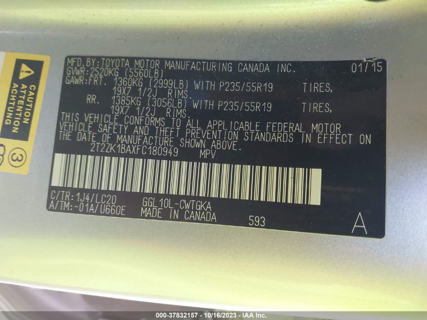 2015 LEXUS RX 350 - 2T2ZK1BAXFC180949